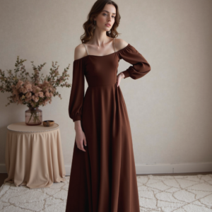 Queen’s Essence – Coffee Brown Maxi Dress