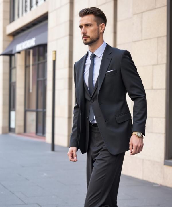 Slim Black Suit with Vest